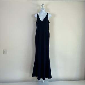 Lulus Melora Navy Blue V Neck Mermaid Maxi Dress Gown Medium